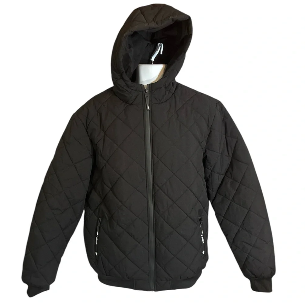 Mens Puffer Coat Jacket Size XLarge Fits Like Large Hooded Full Zip Lined Winter